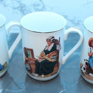 Norman Rockwell Cups, Art on a Cup, Set of 3